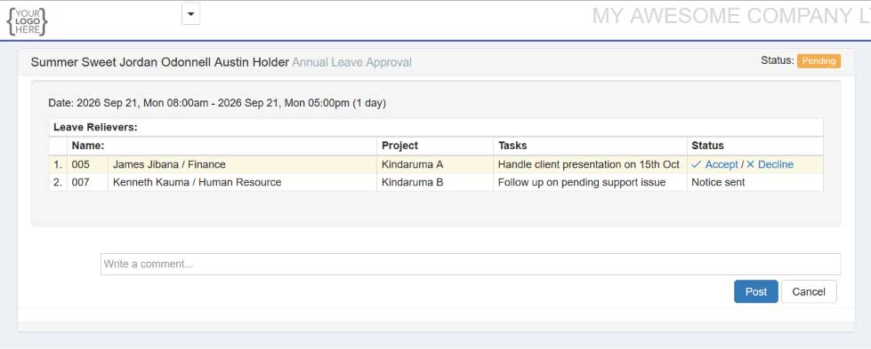 Approve or decline reliever tasks