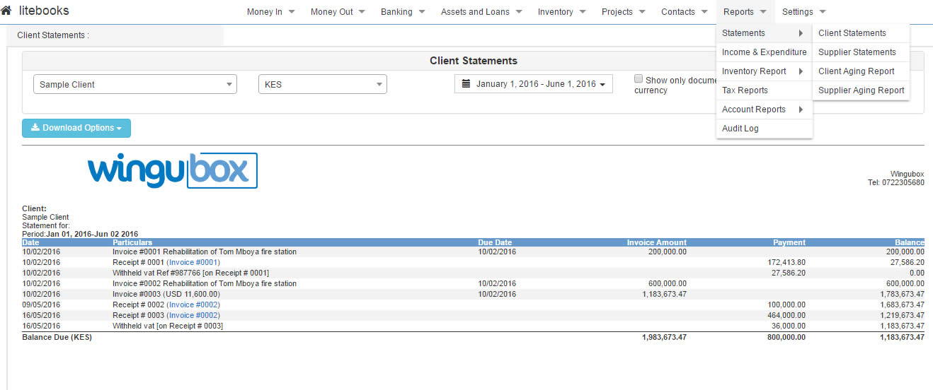 online accounting client statement