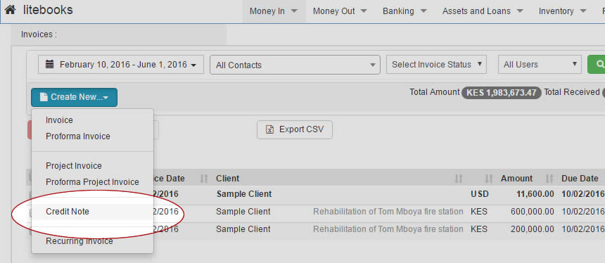 online accounting credit note