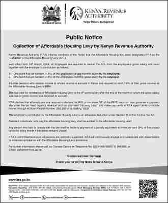 kra affordable housing levy collection notice